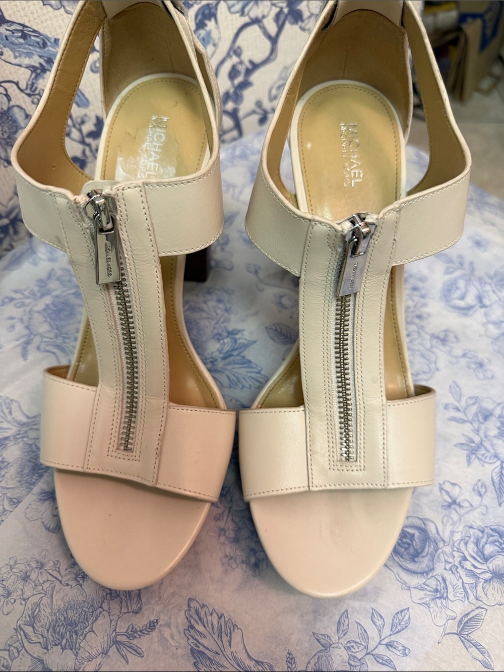 Michael Kors Blush Beige Open-Toe Zipper Heels - Picture 3 of 14